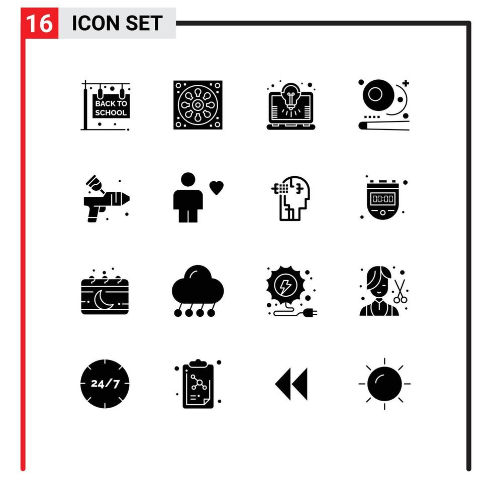 Modern Set of 16 Solid Glyphs and symbols such as color sports bulb snooker billiards Editable Vector Design Elements