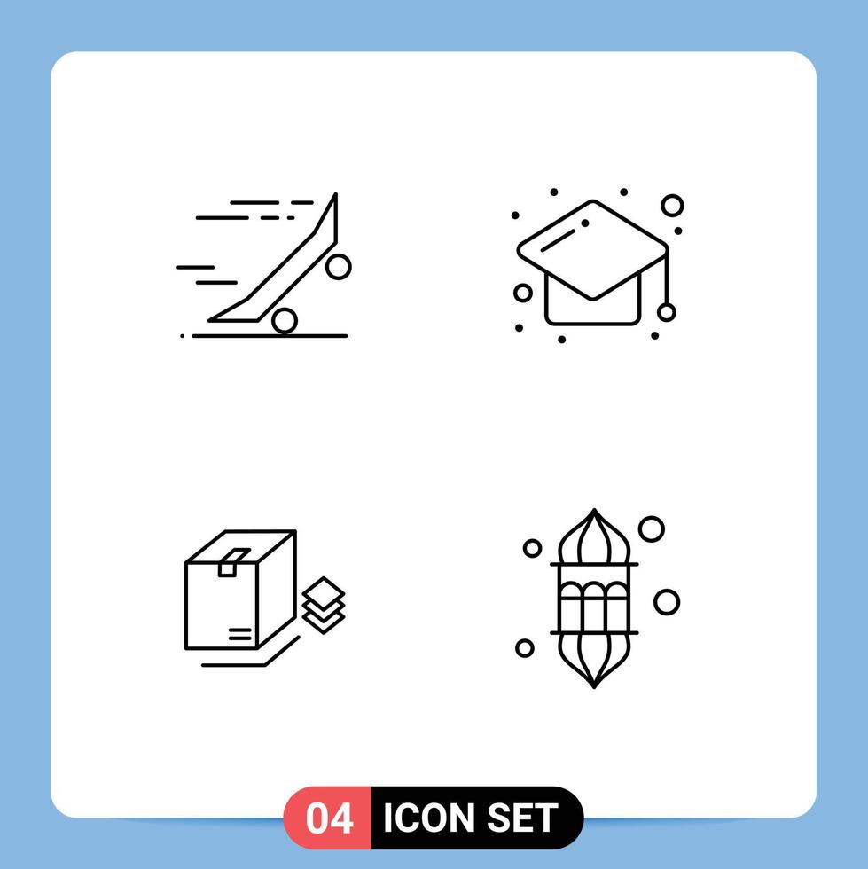 Set of 4 Modern UI Icons Symbols Signs for fast box skate board education packing Editable Vector Design Elements