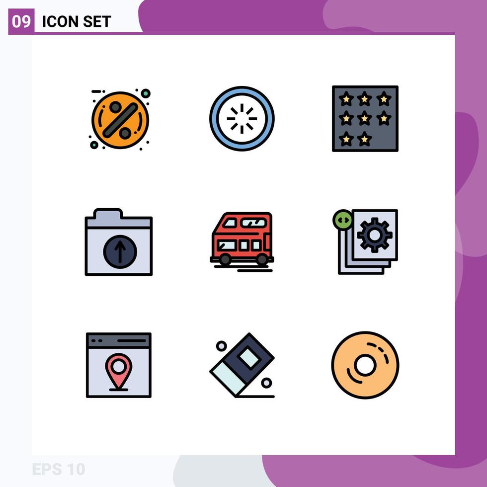 Modern Set of 9 Filledline Flat Colors and symbols such as bus folder loading files rank Editable Vector Design Elements