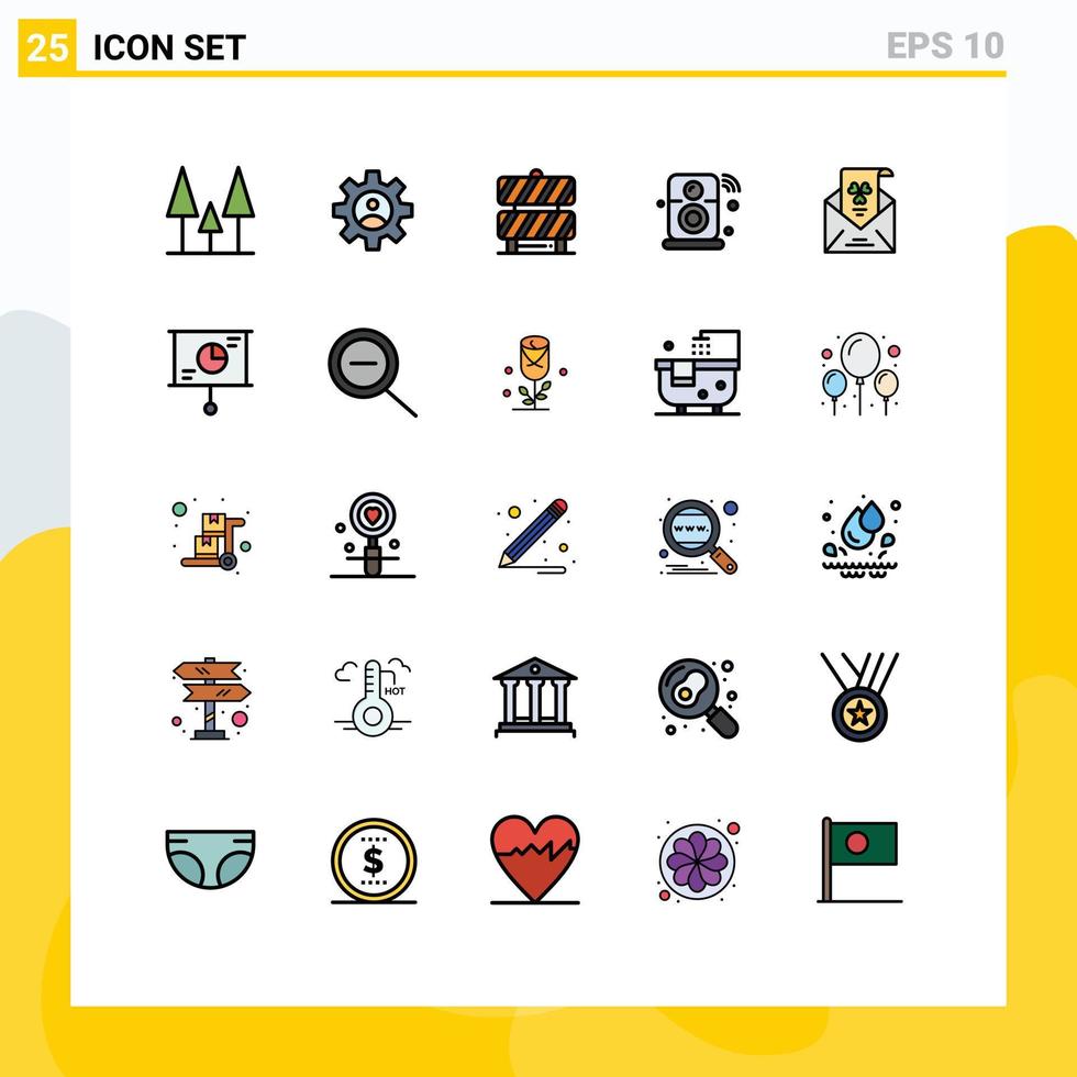 25 Thematic Vector Filled line Flat Colors and Editable Symbols of mail wifi caution iot internet Editable Vector Design Elements