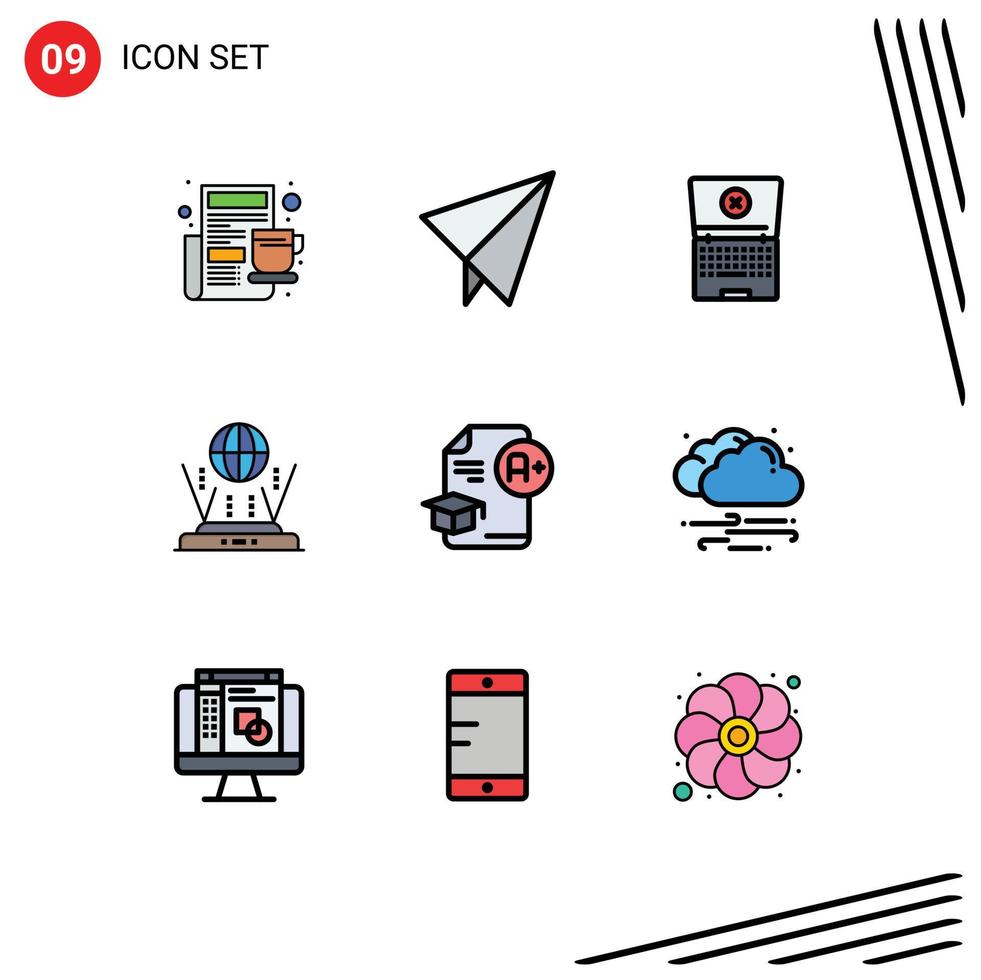 Set of 9 Modern UI Icons Symbols Signs for a education tecnology cap connect Editable Vector Design Elements