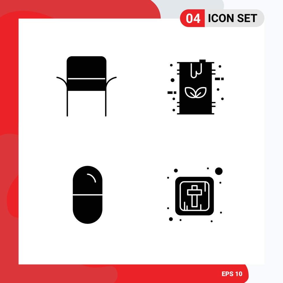 Solid Glyph Pack of 4 Universal Symbols of chair dope home appliances energy sport Editable Vector Design Elements