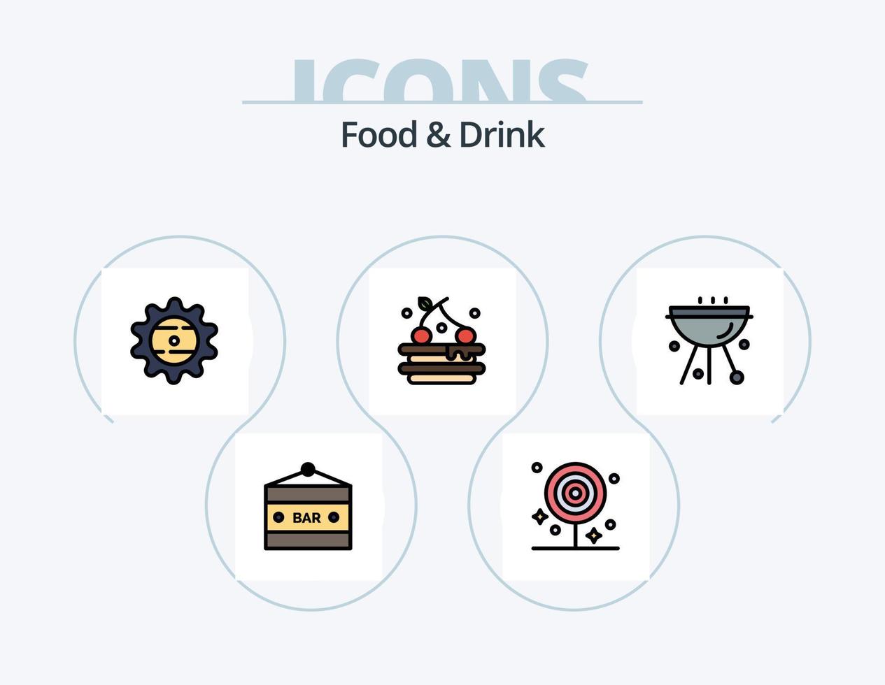 comida y bebida línea lleno icono paquete 5 5 icono diseño. menú. beber. rebanadas cafetería. comida vector