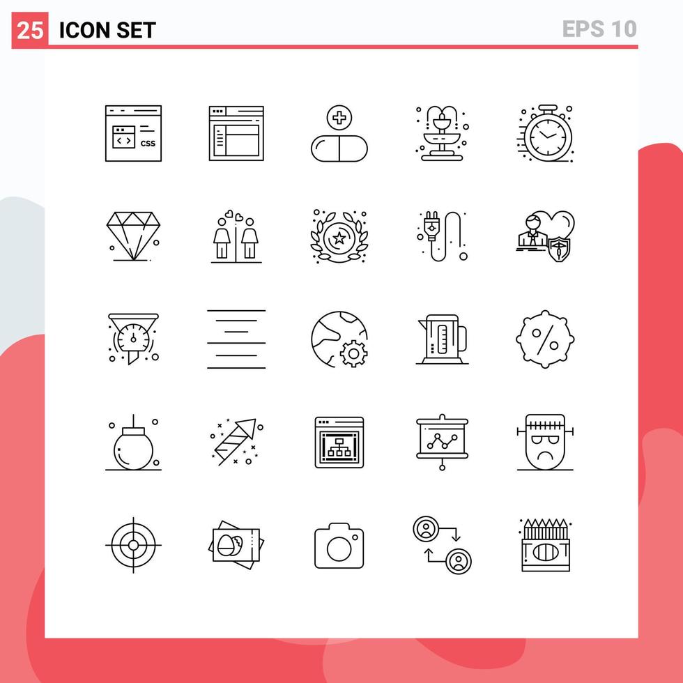 25 Thematic Vector Lines and Editable Symbols of business fountain website life sign Editable Vector Design Elements