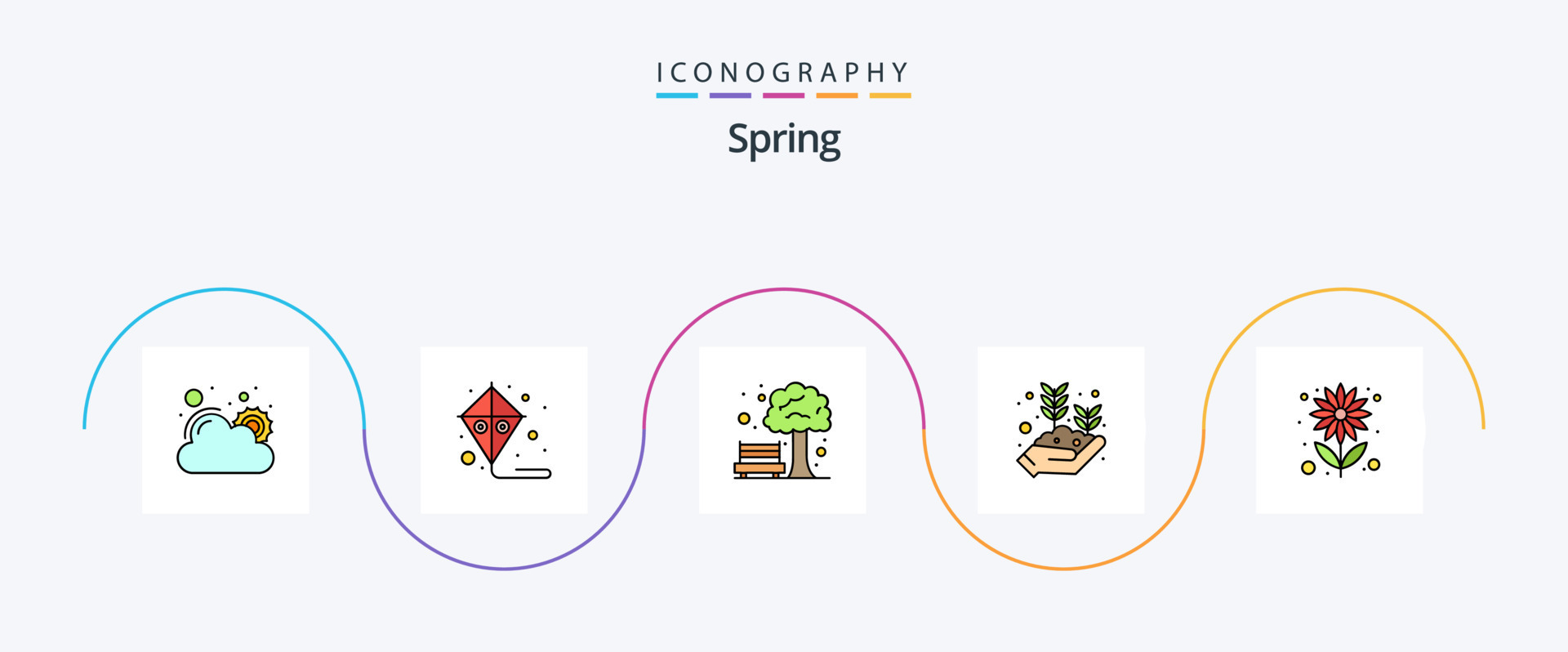 Spring Line Filled Flat 5 Icon Pack Including summer. flower. park ...