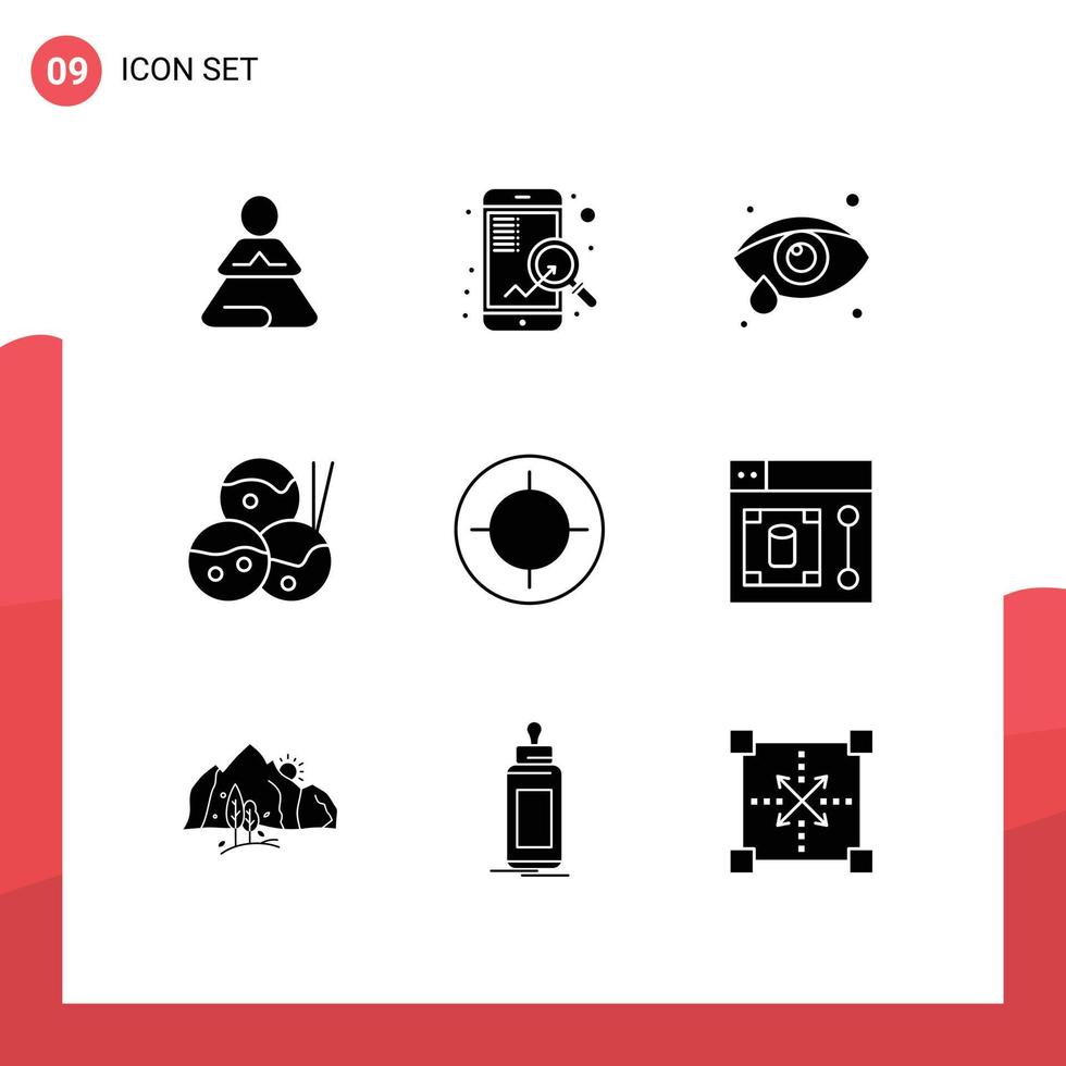 Modern Set of 9 Solid Glyphs and symbols such as target focus eye care crosshair japanese Editable Vector Design Elements