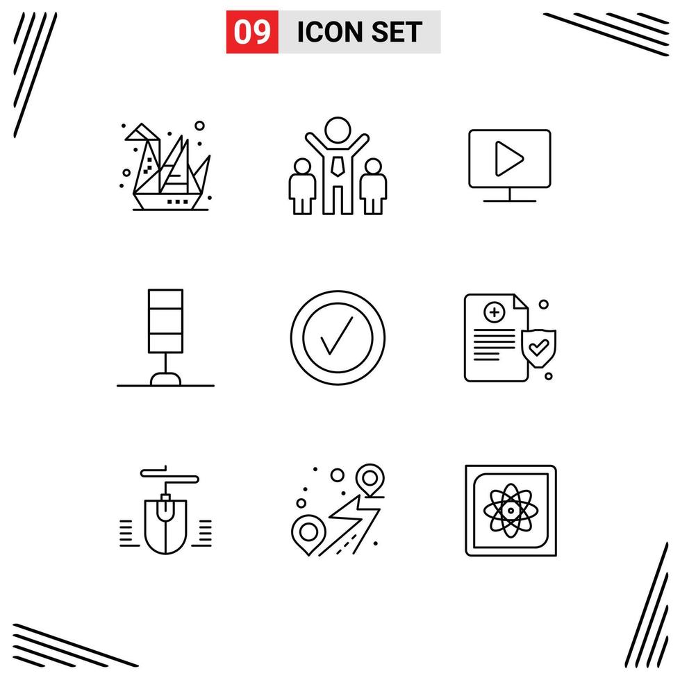 Group of 9 Outlines Signs and Symbols for health good computer checked lamp Editable Vector Design Elements