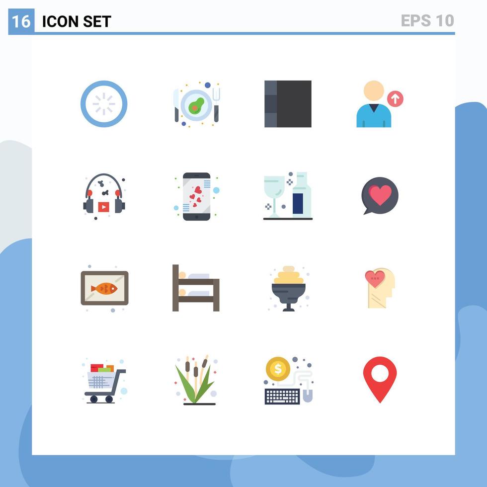 Set of 16 Modern UI Icons Symbols Signs for heart headphone grid hobby user Editable Pack of Creative Vector Design Elements