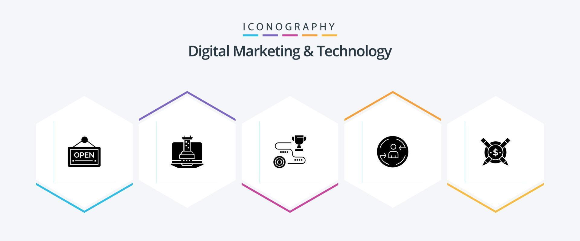 Digital Marketing And Technology 25 Glyph icon pack including paid. digital. achievement. visiter. win vector
