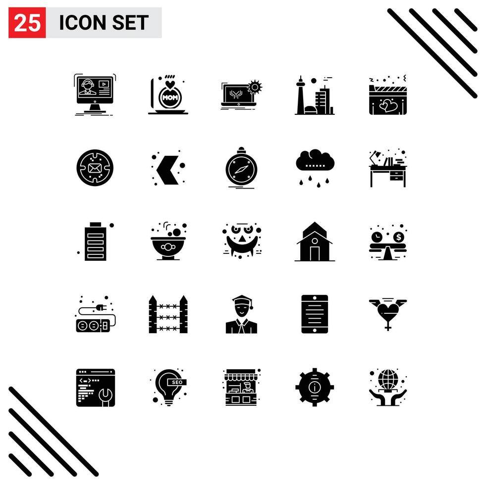 25 Universal Solid Glyphs Set for Web and Mobile Applications famous city canada mother building engineering Editable Vector Design Elements
