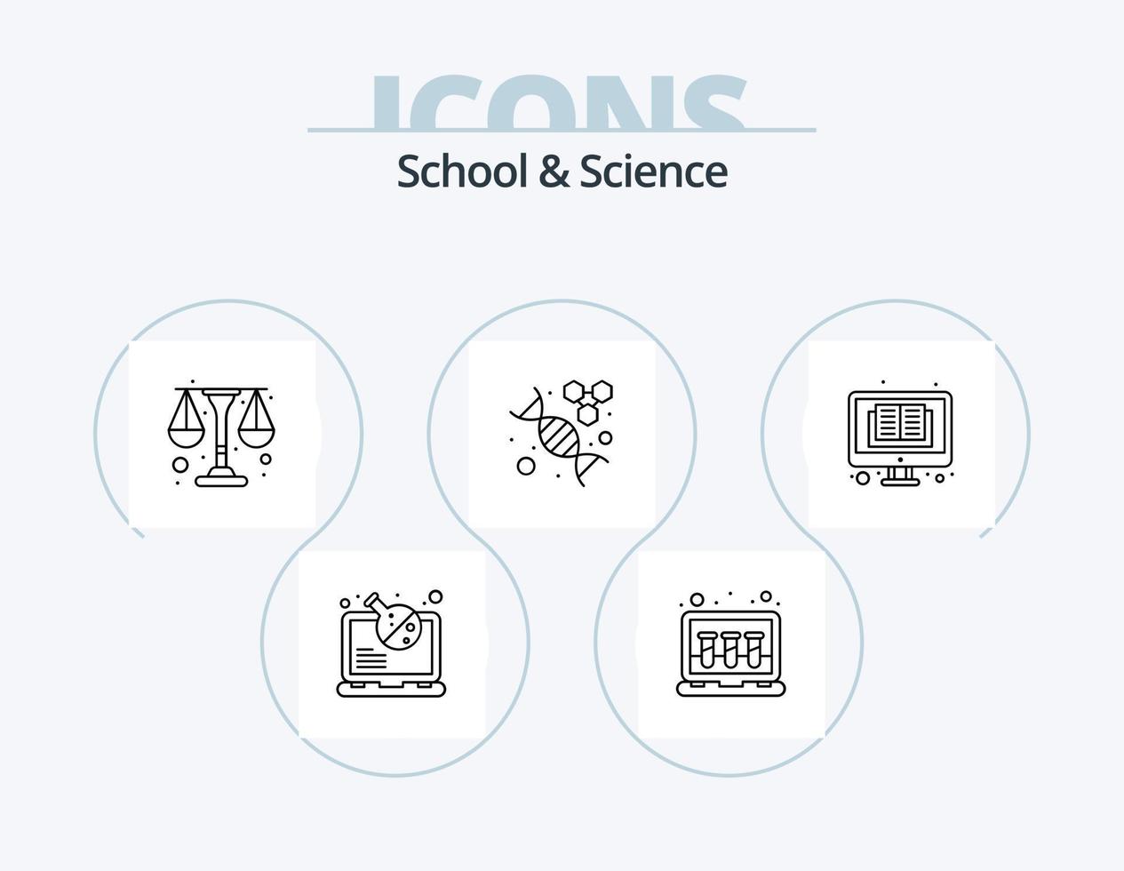 School And Science Line Icon Pack 5 Icon Design. lab. time. beaker. school. books vector