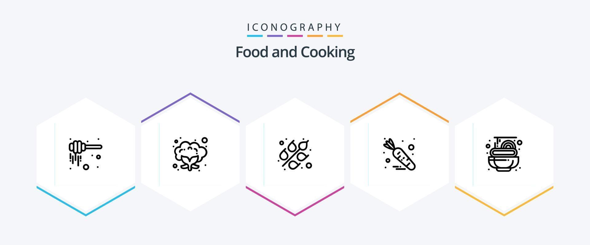 comida 25 línea icono paquete incluso . espaguetis. alimento. pasta. vegetal vector