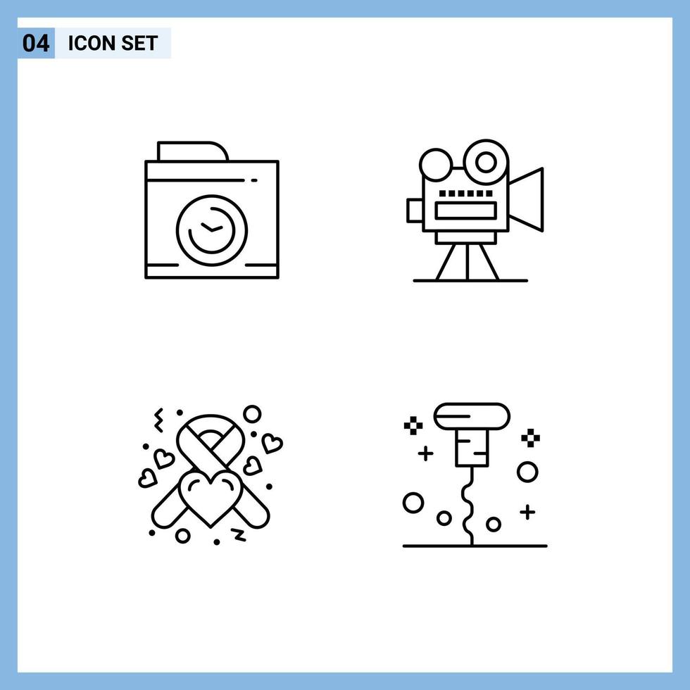 4 Creative Icons Modern Signs and Symbols of camera heart camera video bottle Editable Vector Design Elements