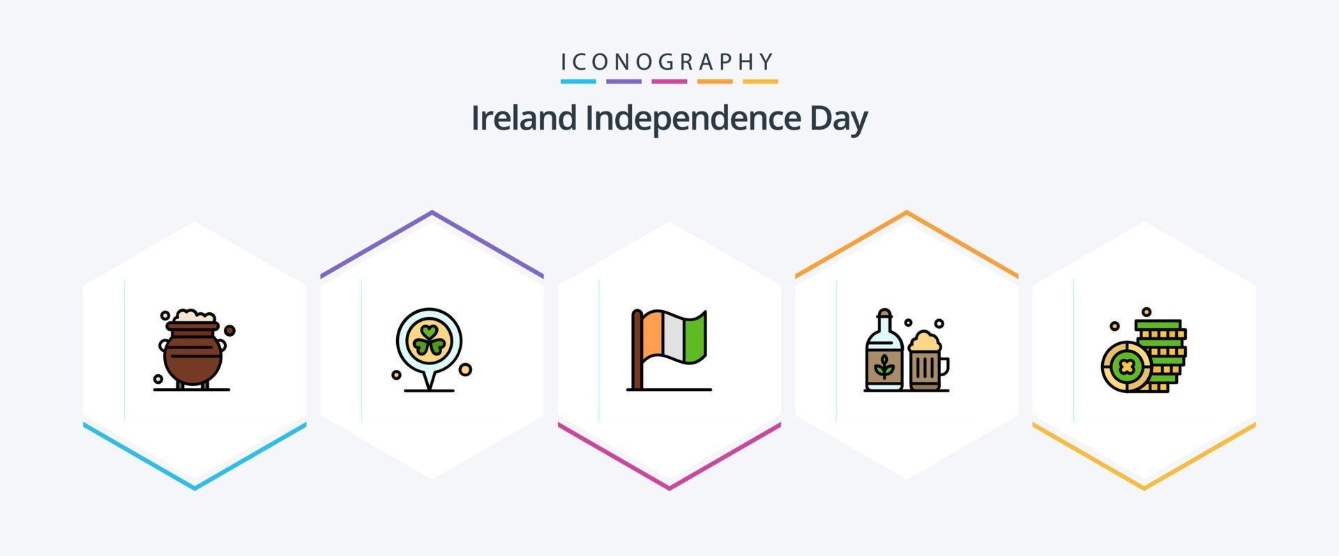 Ireland Independence Day 25 FilledLine icon pack including ireland. ireland. heart. cup. beer vector