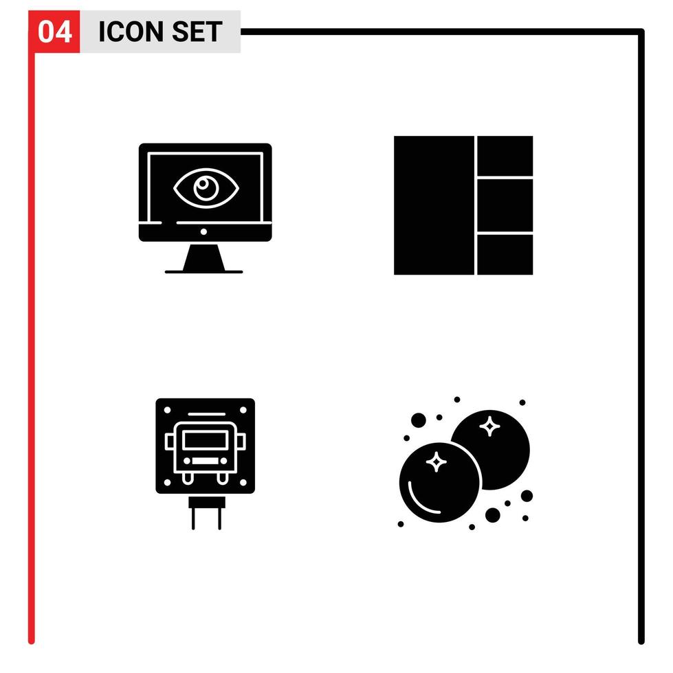 Universal Icon Symbols Group of 4 Modern Solid Glyphs of monitor stop surveillance grid public Editable Vector Design Elements