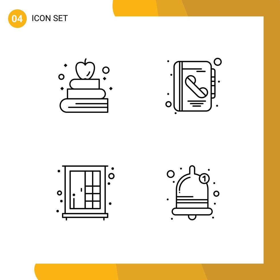Set of 4 Modern UI Icons Symbols Signs for apple interior address call alarm Editable Vector Design Elements