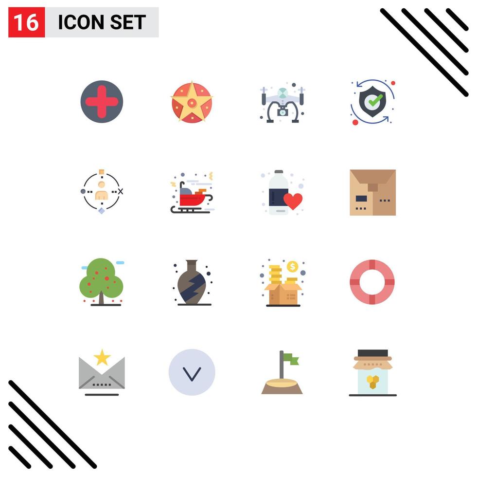Pack of 16 Modern Flat Colors Signs and Symbols for Web Print Media such as user solution hobbies shield safety Editable Pack of Creative Vector Design Elements