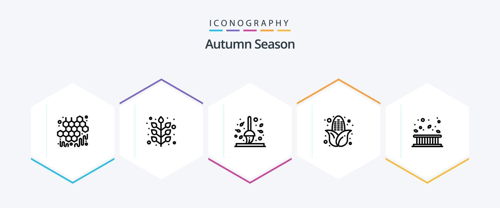 Autumn 25 Line icon pack including border. food. autumn. corn. rake vector