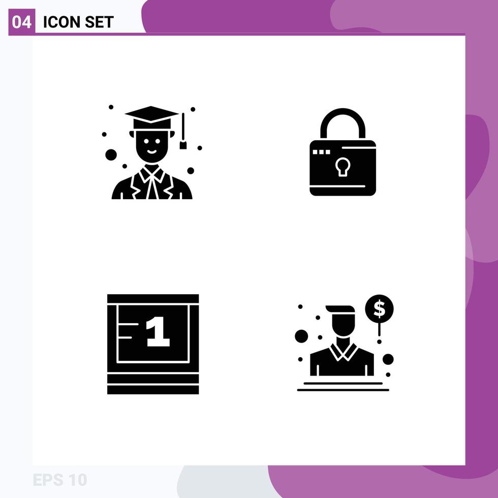 Set of 4 Modern UI Icons Symbols Signs for avatar education louck security agent Editable Vector Design Elements