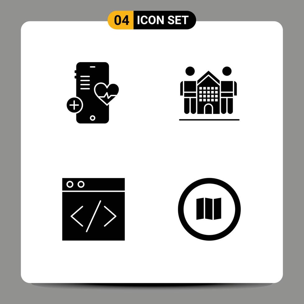 Mobile Interface Solid Glyph Set of 4 Pictograms of medical web heart friends development Editable Vector Design Elements