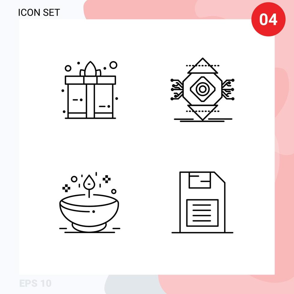 Group of 4 Filledline Flat Colors Signs and Symbols for box lamp ubicomp computer glow Editable Vector Design Elements