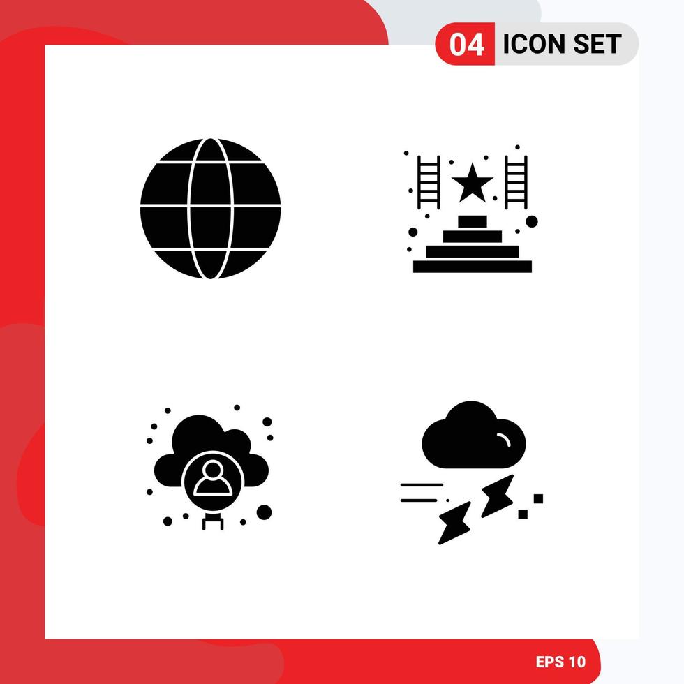 User Interface Pack of 4 Basic Solid Glyphs of world user climb account rain Editable Vector Design Elements