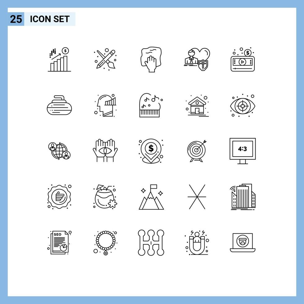 Line Pack of 25 Universal Symbols of heart home cleaning family scrub Editable Vector Design Elements