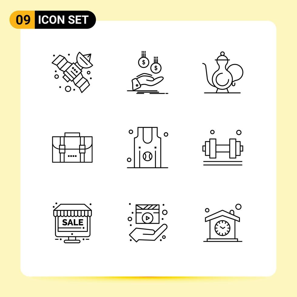 Pack of 9 Modern Outlines Signs and Symbols for Web Print Media such as basketball travel abrahamic bag religion Editable Vector Design Elements
