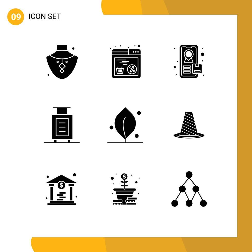 Modern Set of 9 Solid Glyphs and symbols such as road cone tracking nature ecology Editable Vector Design Elements