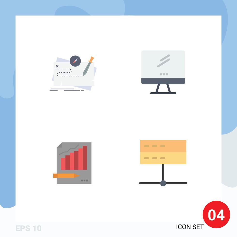 Set of 4 Vector Flat Icons on Grid for game pc quest monitor analysis Editable Vector Design Elements