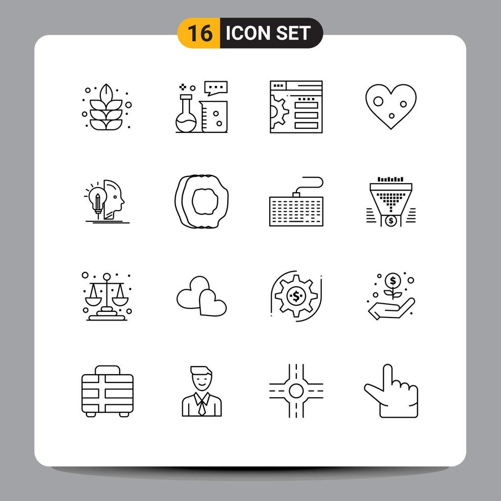 Editable Vector Line Pack of 16 Simple Outlines of making user design favorite love Editable Vector Design Elements