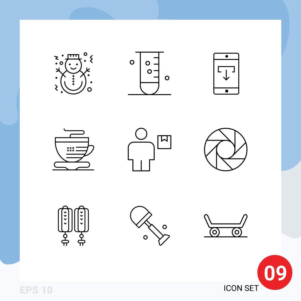 Set of 9 Vector Outlines on Grid for coffee tea laboratory mobile application download Editable Vector Design Elements