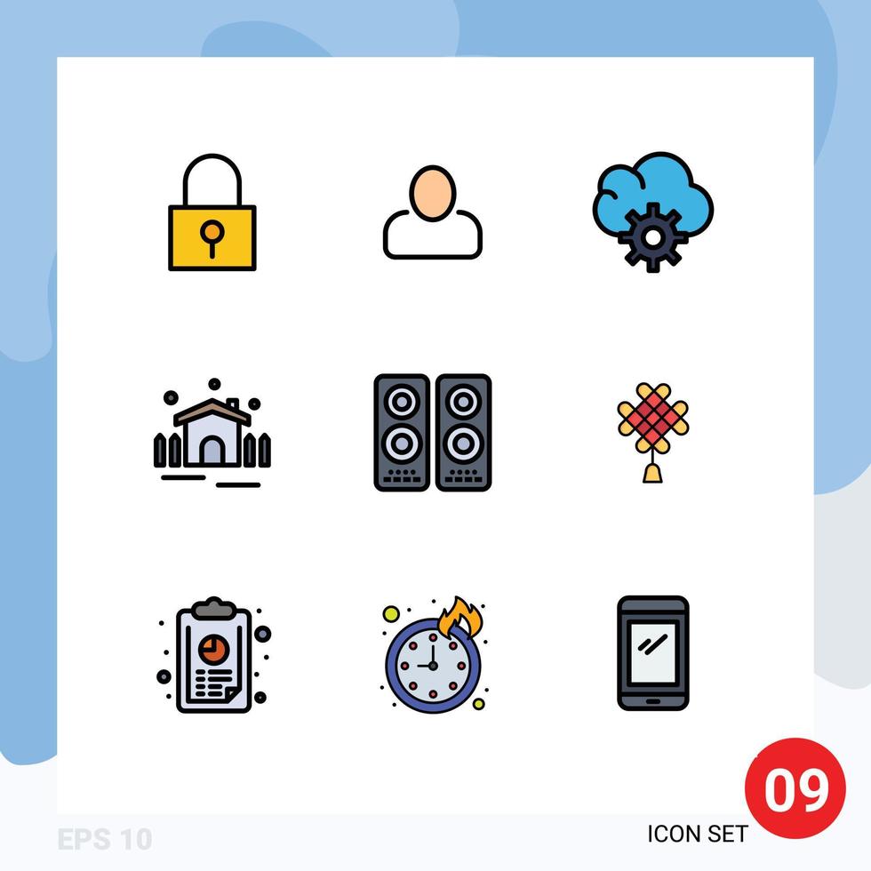 Pictogram Set of 9 Simple Filledline Flat Colors of speaker entertaiment control cinema patio Editable Vector Design Elements