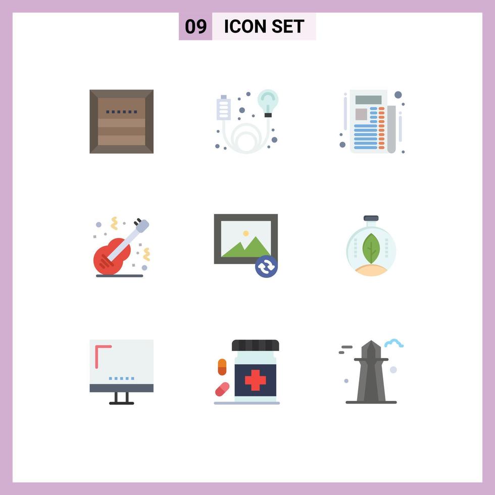 Modern Set of 9 Flat Colors and symbols such as image music energy instrument acoustic Editable Vector Design Elements