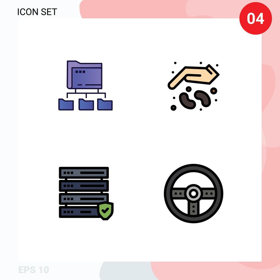 User Interface Pack of 4 Basic Filledline Flat Colors of folder data computing garden server Editable Vector Design Elements