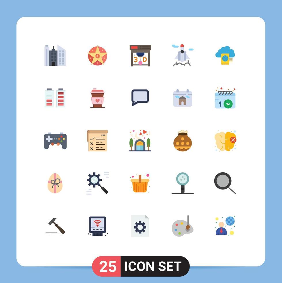 Universal Icon Symbols Group of 25 Modern Flat Colors of acumulator folder print reading transport Editable Vector Design Elements