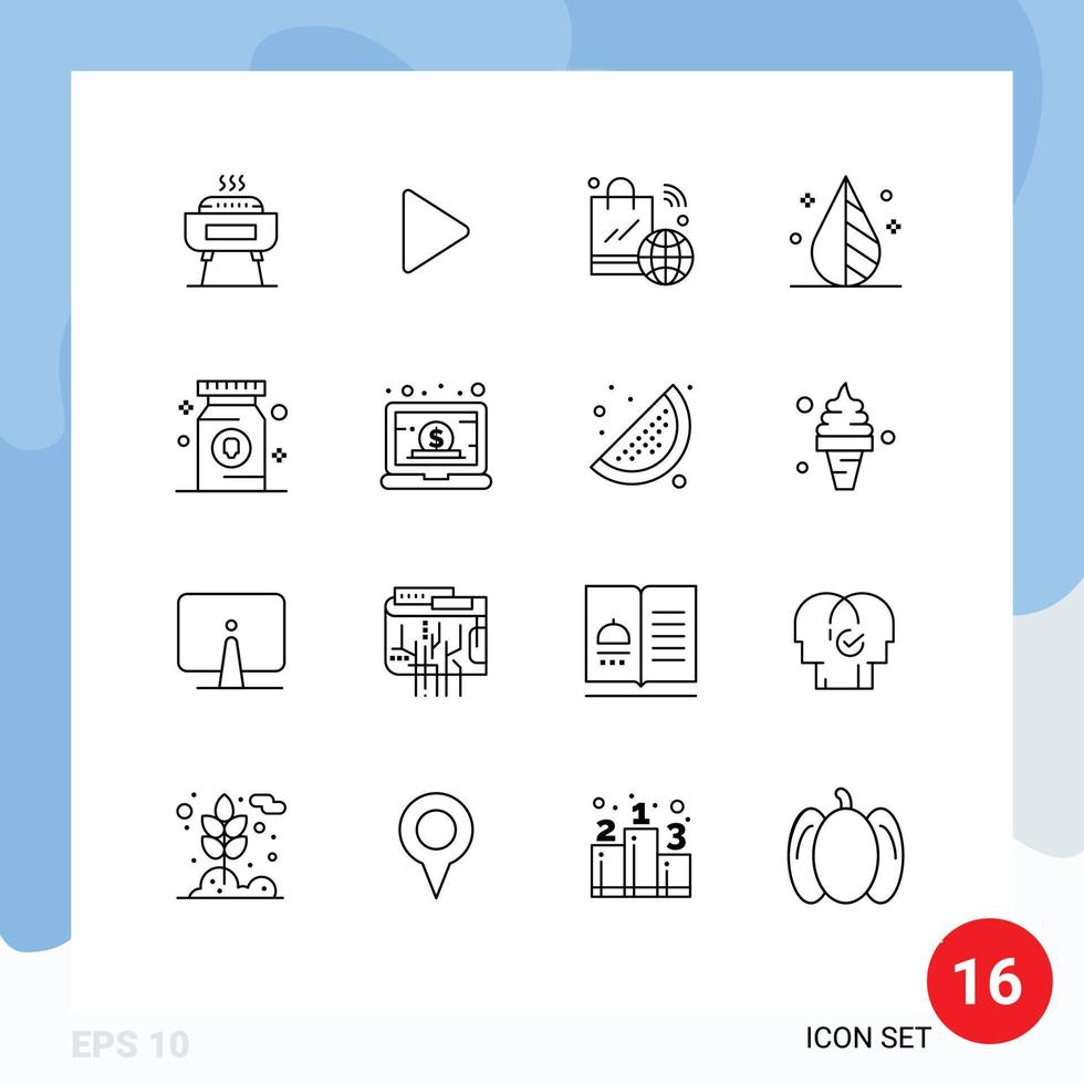 Group of 16 Modern Outlines Set for drug invert shopping bag design wifi Editable Vector Design Elements