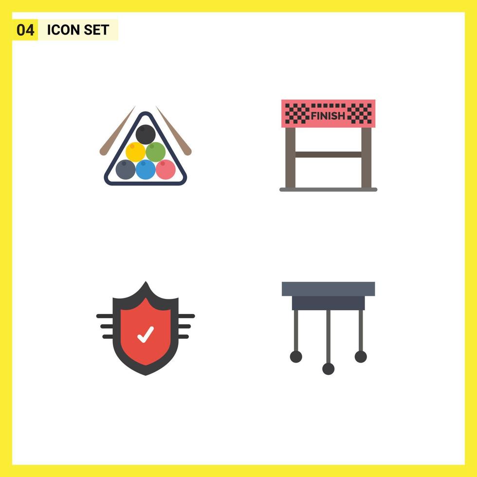 Group of 4 Flat Icons Signs and Symbols for ball goal pool line protection Editable Vector Design Elements