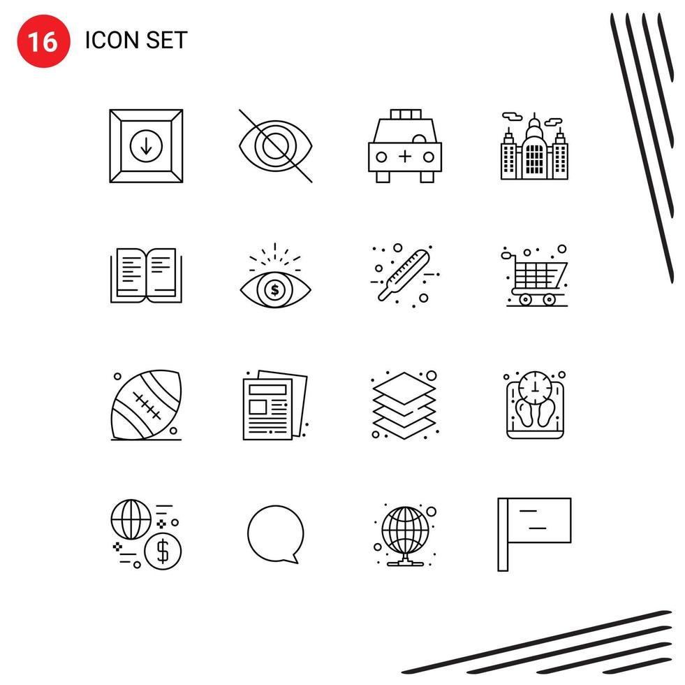16 Universal Outlines Set for Web and Mobile Applications business education filled book canada Editable Vector Design Elements