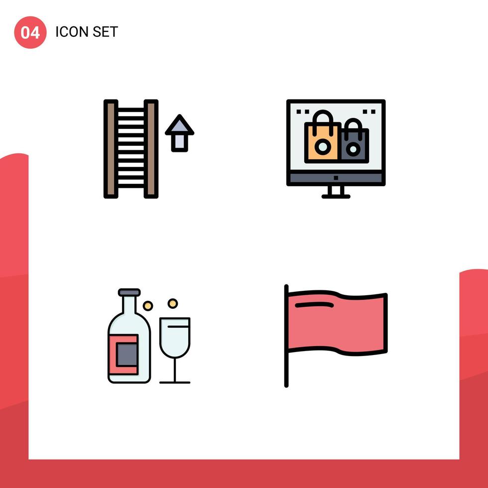 Pack of 4 Modern Filledline Flat Colors Signs and Symbols for Web Print Media such as ladder alcohol arrow event drink Editable Vector Design Elements