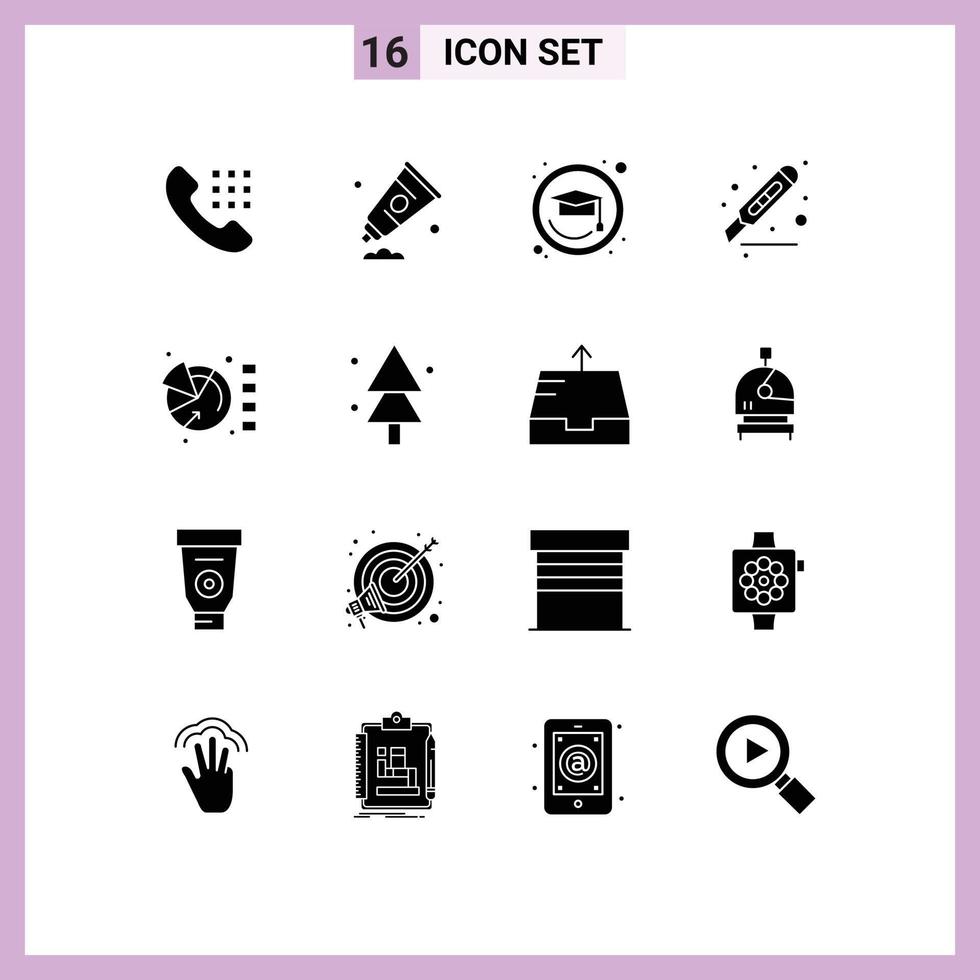 Set of 16 Modern UI Icons Symbols Signs for graph page education office cutter Editable Vector Design Elements