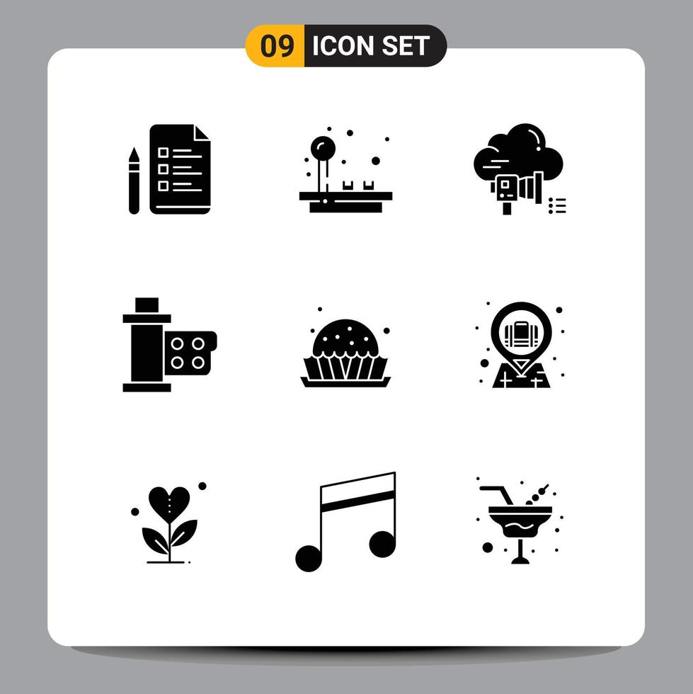 Modern Set of 9 Solid Glyphs and symbols such as reel movie megaphone film announcement Editable Vector Design Elements