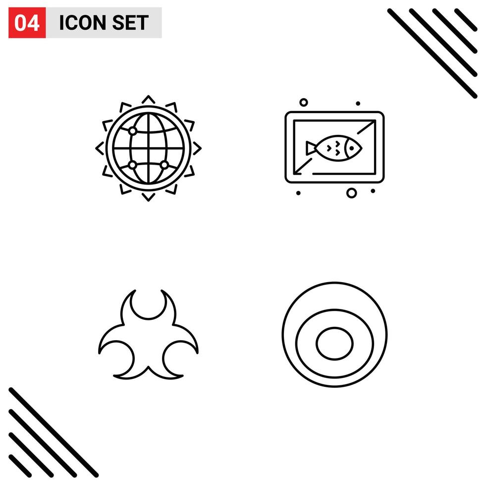 4 User Interface Line Pack of modern Signs and Symbols of world cook business seafood hazard Editable Vector Design Elements