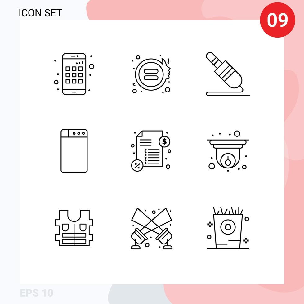 Set of 9 Vector Outlines on Grid for cctv payment jack money washing Editable Vector Design Elements