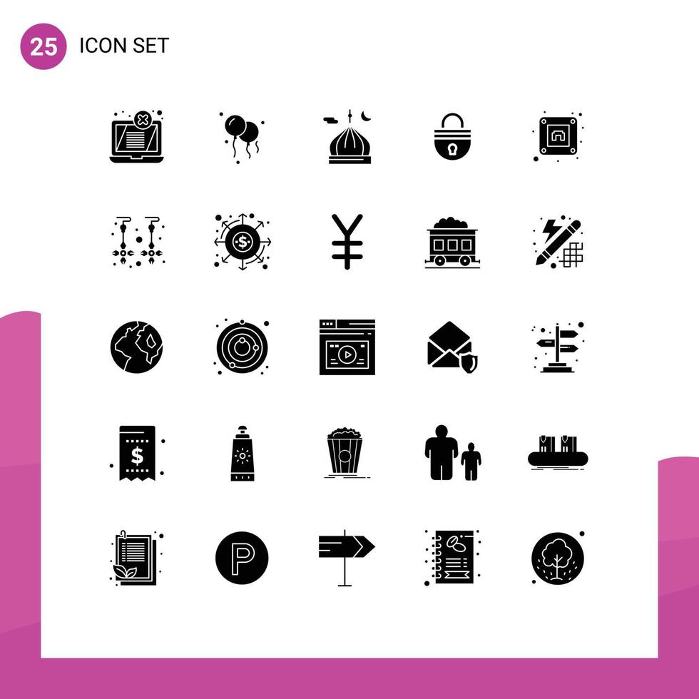 25 Universal Solid Glyphs Set for Web and Mobile Applications socket login islam security secure Editable Vector Design Elements
