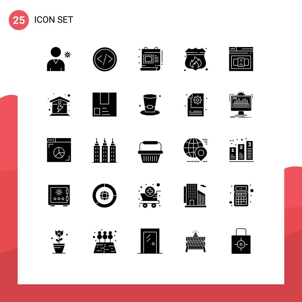 25 Creative Icons Modern Signs and Symbols of code fire creative shield access Editable Vector Design Elements