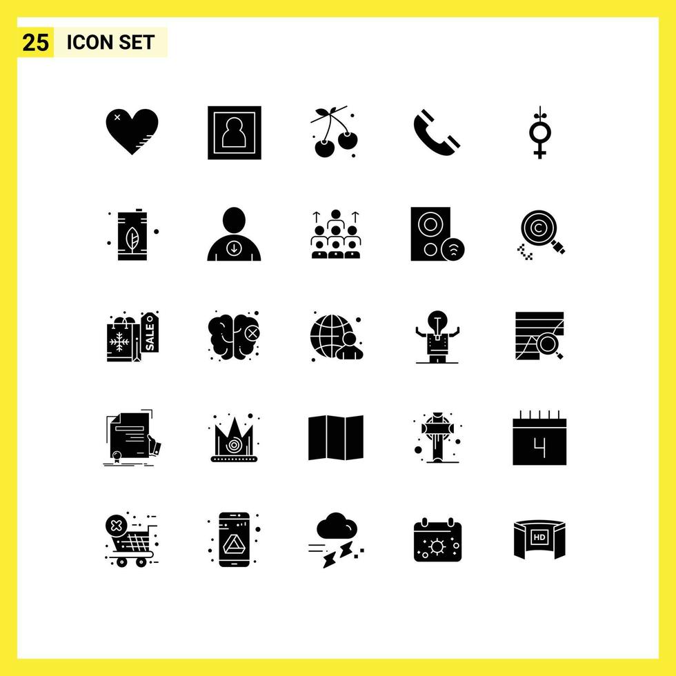 25 User Interface Solid Glyph Pack of modern Signs and Symbols of gender phone portrait interface spring Editable Vector Design Elements