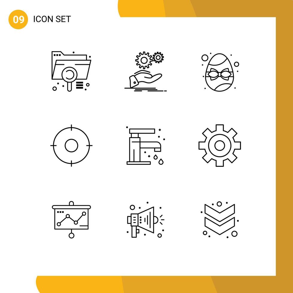 Pack of 9 creative Outlines of target military gear circle gift Editable Vector Design Elements