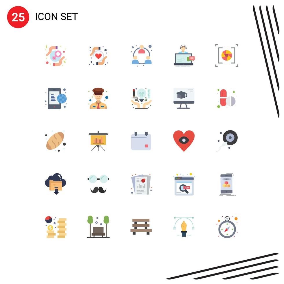 Pictogram Set of 25 Simple Flat Colors of camera service business customer support Editable Vector Design Elements