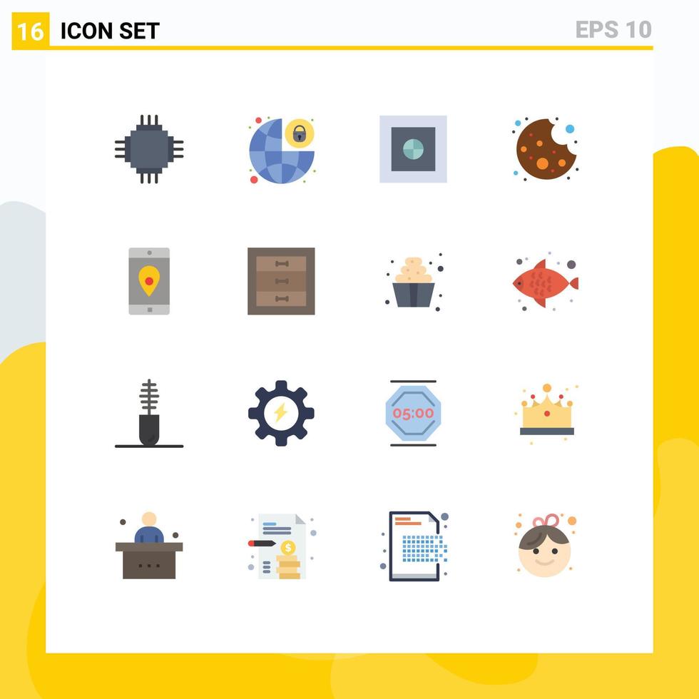 Set of 16 Modern UI Icons Symbols Signs for mobile application application security food bite Editable Pack of Creative Vector Design Elements